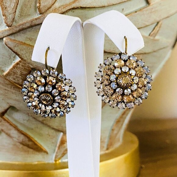 Liz Palacios Florette Leverback Earrings Made With Swarovski Crystals Brass Tone - Picture 6 of 10